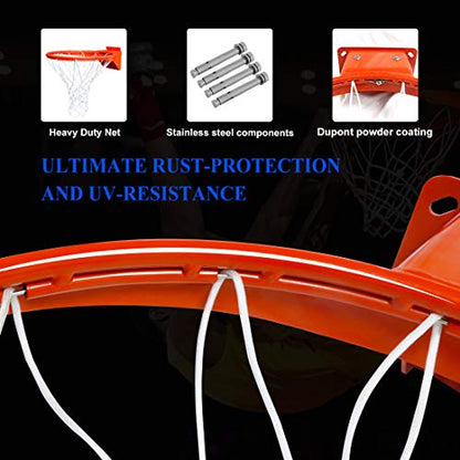 Professional Wall Mounted Basketball Rim Hanging Basketball Goal, Single-Spring Standard 18'' with All Weather Net - style: wall-mounted basketball rim 2-spring