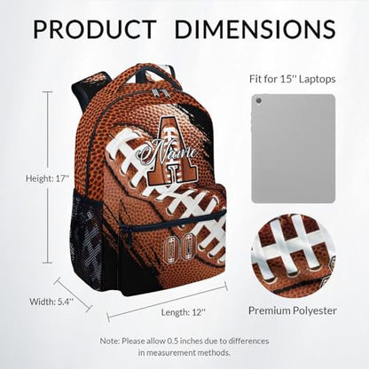 Mercuryelf Personalized Boys Backpack - Custom Monogram Football Bookbag for Kids/Player/Team/Men with Adjustable Straps - color: Brown