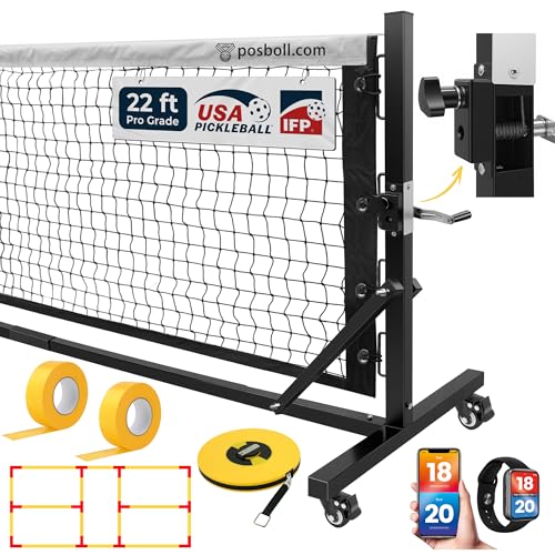 Pro Pickleball Net Portable Outdoor, 22 FT Pickle Ball Net System with Steel Cable Tensioning & Lockable Wheels, Ideal Pickleball Net for Driveway Backyard Park