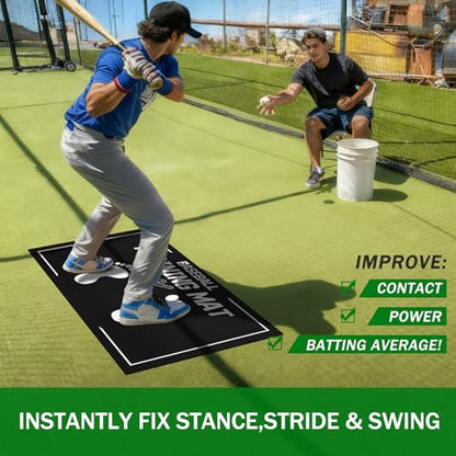 Baseball Training Mat, Baseball and Softball Batter Stance Hitting Mat, Improve Posture, Batting Mat with Toes Facing Place, Silent Anti-Skid, Baseball Training Equipment, 35.4 * 23.6 Inch - color: Black A