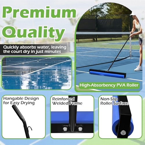Tennis Court Squeegee, Foam Tennis Sponge Roller, Lightweight Quick Clearing Tools for Tennis Basketball Sports Court, Black - color: Black