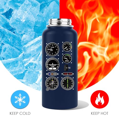 Pilot Water Bottle 32oz, Aviation & Airplane Gifts For Men, Pilot Gauges Gear Tumbler Airplane Gift, Birthday Father's Day Christmas Pilots Gifts For Aviation Dad Son Husaband Him - color: Pilot