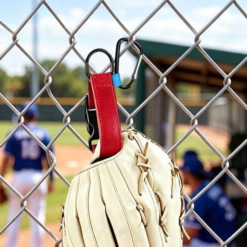 Baseball Glove & Gear Hanger Clip, Adjustable Baseball Glove Loop Holder Bag Attachment Accessories Parts Strap D-Ring Hooks for Fence Players & Drying Sports Equipment - color: Red