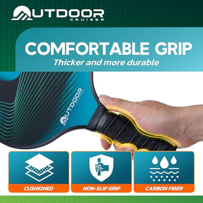 Outdoor Cruiser Pickleball Paddle Set – USAPA Approved, Premium Fiberglass Paddles with Lightweight Shock-Absorbing Grip, Includes 2 Rackets, 4 Balls, Grip Tapes, and Sling Carry Bag - color: Waves