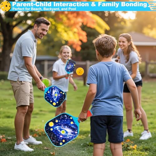 Kids Pickleball Paddles Set of 2, Outdoor Games for Yard Lawn Camping Beach, Lightweight Child-Size Pickleball Set Sports Gifts for Boy Girl 4 5 6 7 8 Year Old