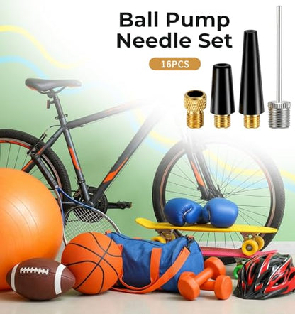 Ball Inflator Needles, 16 PCS Air Needle for Balls Kit with Pump Needles and Inflation Needles, Steel Bike Tire Adapters for Quick Inflation, Universal Fit for Balloons, Bike Tires, Sports Balls