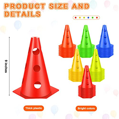 Tuanse 48 Pcs Training Cones for Sports Outdoor Indoor Plastic Agility Cones 9 Inch Field Marker Cone Sports Flexible Cone for Soccer Football Basketball Training, Events, Activity, Drills, Traffic