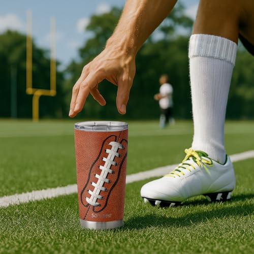 SANDJEST Football Tumbler 20oz Stainless Steel Insulated, Travel Coffee Cup, Sport Tumblers Gifts for Football Lovers, Men Women, Coach, Birthday, Christmas - color: Football