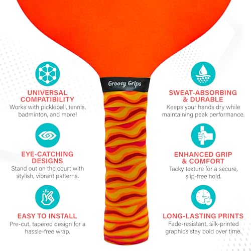 Pickleball Paddle Grip Tape - Stylish Tennis Overgrips, Non-Slip & Precut Racket Grip for Pickleball, Tennis, Badminton - color: Sunburst Swell, size: 3 Grips