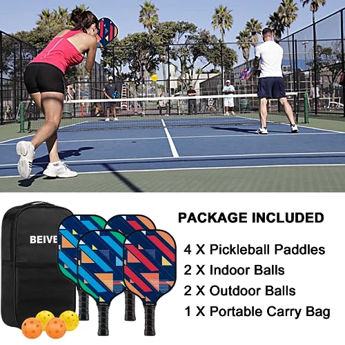 Pickleball Paddles, USAPA Fiberglass Pickleball Paddles Set of 4, Pickleball Set with 4 Pickleball Rackets, Including 4 Pickleballs & 1 Carry Bag, Pickle Ball Paddles Set for Men, Women - color: 5.Red&Blue Stripe-set of 4