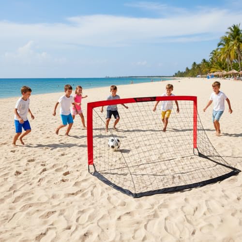 L RUNNZER Kids Soccer Goal, Pop Up Soccer Goal Net for Backyard, Set of 2 with Portable Carrying Case - color: Red, style: 6.3'x3.6', 2 Set