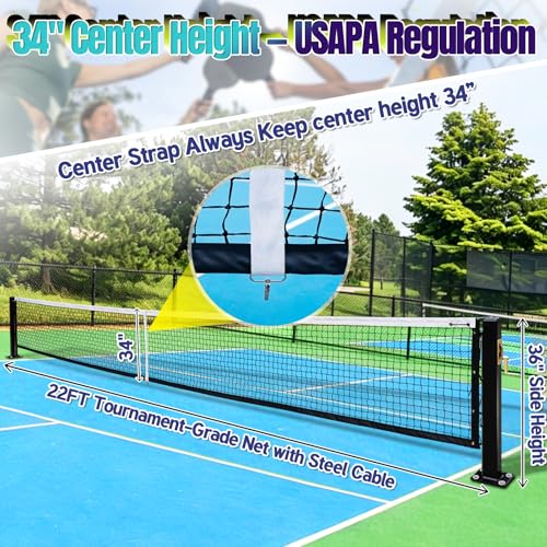 Seliyoo Professional Pickleball Net System for Tournament Courts -22FT Regulation Heavy Duty Carbon Steel Posts with Premium Cast Brass Winder,Handle,Pulley - Indoor/Outdoor Surface Mount - color: Dark Black