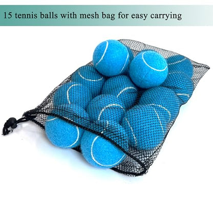 Tennis Balls, 15 Pack Practice Tennis Ball for Beginners, Training Playing Tennis Balls for Dogs, Come with Mesh Carry Bag - color: Blue
