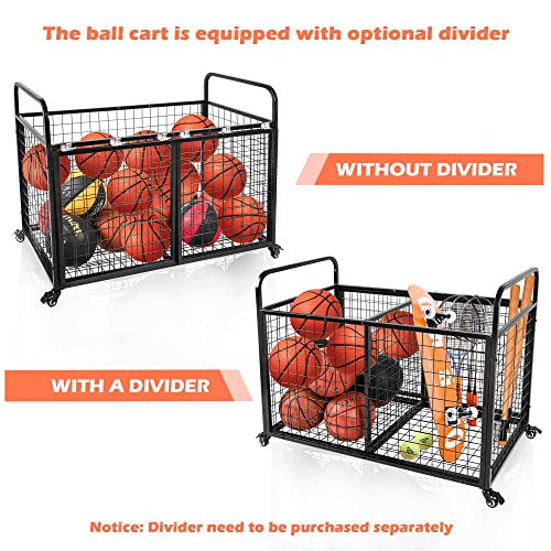 heodmaem Ball Cart Storage for Garage Compatible with Optional Divider, Extra Large Basketball Cage Bin for Indoor Outdoor, Heavy Duty Sports Equipment Organizer for Gym, School,Club