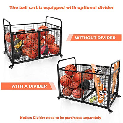 heodmaem Ball Cart Storage for Garage Compatible with Optional Divider, Extra Large Basketball Cage Bin for Indoor Outdoor, Heavy Duty Sports Equipment Organizer for Gym, School,Club