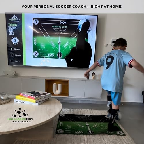 SkillZone Soccer Training Mat with Soccer Ball – Dribbling & Footwork Trainer | Indoor/Outdoor Soccer Training Kit with Interactive Video Hub, Grip Socks & Carry Bag | Control & Agility Practice