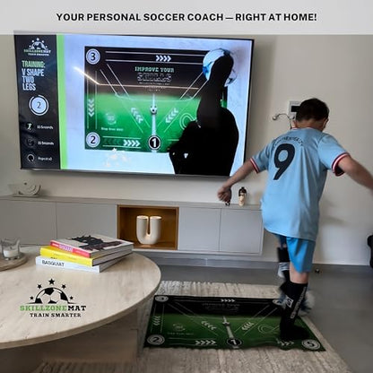 SkillZone Soccer Training Mat with Soccer Ball – Dribbling & Footwork Trainer | Indoor/Outdoor Soccer Training Kit with Interactive Video Hub, Grip Socks & Carry Bag | Control & Agility Practice