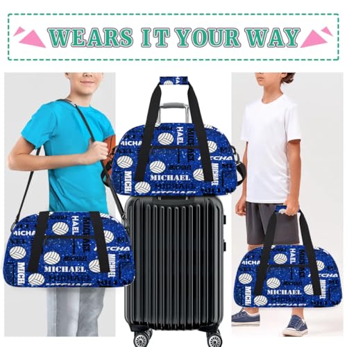 Custom Volleyball Gym Bag Duffel Bag for Women Men, Personalized Name Sport Bag Overnight Bags Customized Travel Weekender Bag, Navy Glitter - color: Navy Glitter
