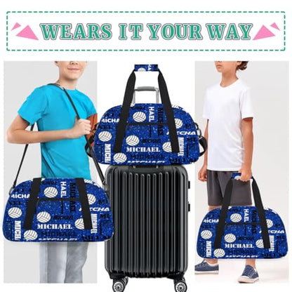 Custom Volleyball Gym Bag Duffel Bag for Women Men, Personalized Name Sport Bag Overnight Bags Customized Travel Weekender Bag, Navy Glitter - color: Navy Glitter