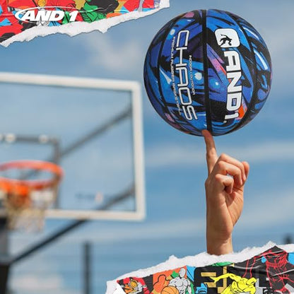 AND1 Chaos Basketball: Official Regulation (29.5 inches) Rubber - Deep Channel Construction Streetball, Made for Indoor Outdoor Basketball Games - color: Blue Space