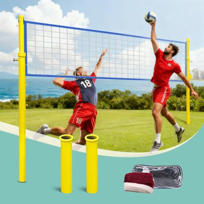 Volleyball Poles for Backyard,Adjustable Volleyball & Badminton Net Pole Set with Ground Inserted Steel Base,Professional Badminton Net Pole with Adjustable Height for Indoor Gym Outdoor Park School
