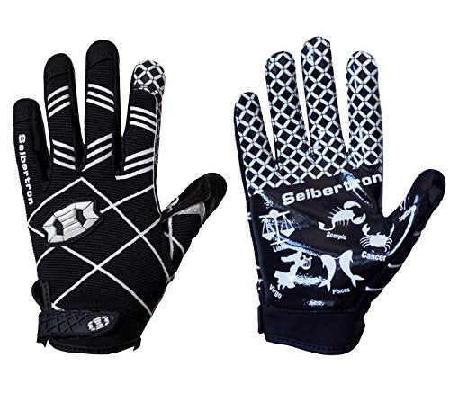 Seibertron Pro 3.0 Twelve Constellations Elite Ultra-Stick Football Receiver Gloves | Super Sticky Grip for Youth Kids Boys 8-12 Girls & Adult Men & Women, Perfect Sports Gift - color: Black, size: XS Adult