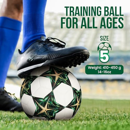 Soccer Ball Size 5 – Official Match & Training Ball, Waterproof Thermal Bonded PU Leather, Butyl Bladder, Kids Youth Adults, Indoor Outdoor, Includes Pump Needle & Mesh Bag