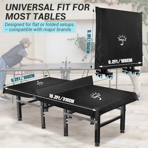 ORKELS Table Tennis Table Cover with Storage Bag, 420D Oxford Waterproof Cover (5000Pa), Windproof Buckle & Elastic Straps, 10.2FT x 6.2FT, Fits Indoor/Outdoor Ping Pong Tables