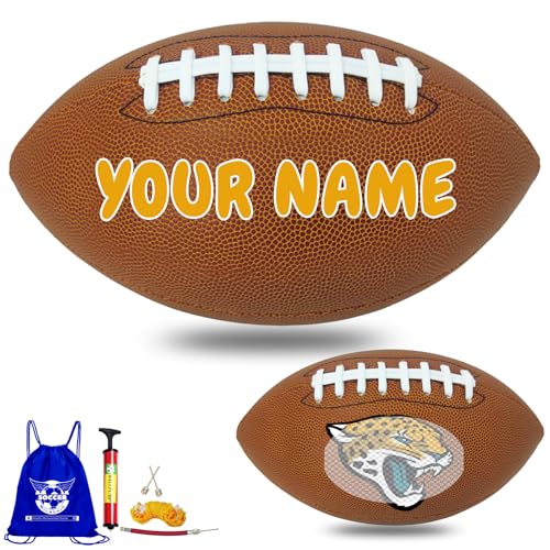 Personalized Customized Football - Official Size 9 Leather Footballs with Team Logo + Your Name - Football Fans Gift - color: Jacksonville Jaguars
