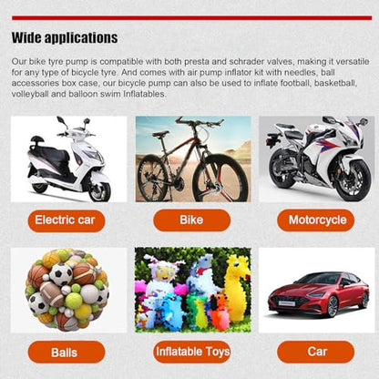 High Pressure Bike Floor Pump, Bicycle Pump, Bike Pump, Stand Pump 160PSI with Presta & Schrader Valves, Bike Air Pump with Ball Pump Needle for Bike Basketball