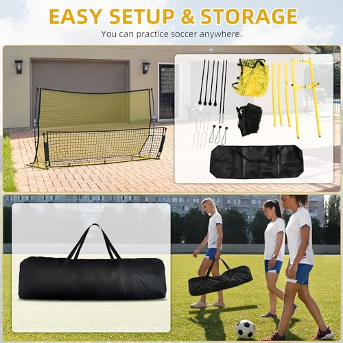 Shopsource Soccer Rebounder, 2 in 1 Soccer Rebound Net, 7'x4' Bounce Back Net Practice for Team Volley Passing Solo Training, Football Trainer with Carry Bag Stakes
