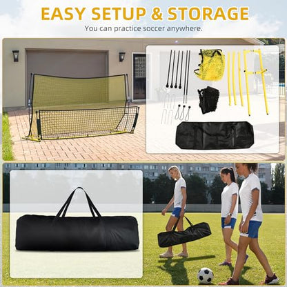 Shopsource Soccer Rebounder, 2 in 1 Soccer Rebound Net, 7'x4' Bounce Back Net Practice for Team Volley Passing Solo Training, Football Trainer with Carry Bag Stakes