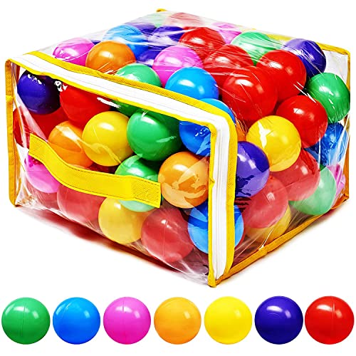 Hovenlay Ball Pit Balls Phthalate Free BPA Free Crush Proof Plastic - 7 Bright Colors in Reusable Play Toys for Kids with Storage Bag - color: 50 balls, 7 colors
