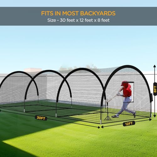 ZivPlay Baseball Batting Cage Net Batting Cages for Backyard Portable Pop Up Cage for Baseball and Softball with Pitching Machine Hole and Detachable Door (30ftx12ftx8ft) - size: 30ftx12ftx8ft
