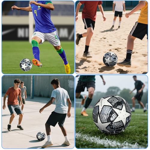 Soccer Ball Size 5,Waterproof PU Leather,Official Match Ball