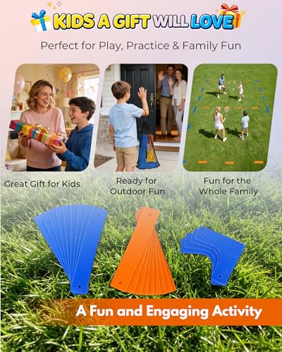 Court Lines Marker Set, 24 Boundary Markers + 48 Ground Stakes, Indoor/Outdoor Field Marking Kit for Pickleball Court, Multi-Use Lines for Training, Games & Fitness Drills, Agility, Dodgeball, Soccer