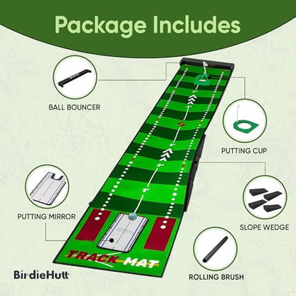 Golf Putting Mat 10ft, Indoor & Outdoor Portable Putting Green with Ball Bouncer, Putting Cup, Alignment Mirror, Roller Brush and Adjustable Slope Wedges, Ideal Practice Mat for Home or Office