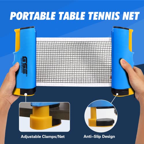 GSE Games & Sports Expert Adjustable Retractable Ping Pong Net Set & Post. Professional Table Tennis Rackets and Balls, Net with Posts and Storage Bag - Pingpong Paddle and Game Table Accessories. | Adjustable