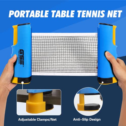 GSE Games & Sports Expert Adjustable Retractable Ping Pong Net Set & Post. Professional Table Tennis Rackets and Balls, Net with Posts and Storage Bag - Pingpong Paddle and Game Table Accessories. | Adjustable