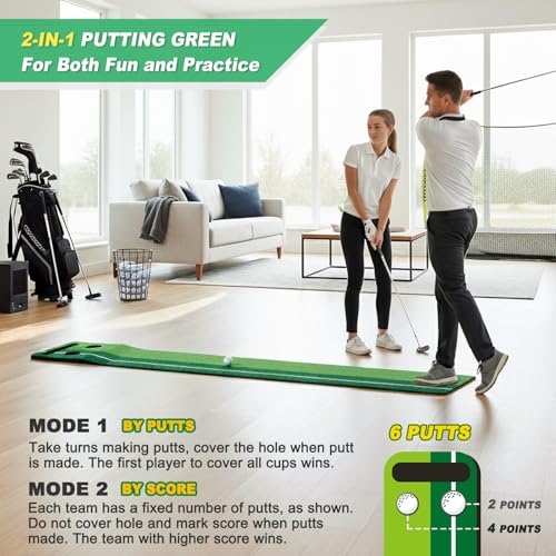 SENSECLUB Indoor Putting Green Game, Foldable Putting Mat Golf Game Set, Golf Gifts for Men - 1x8 Ft - style: 2 Holes