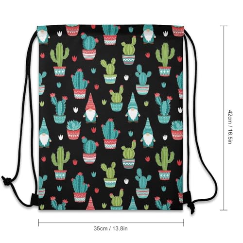 Gym Drawstring Backpack Sackpack Water Resistant for Sports Beach Yoga Travel Unisex, Gnomes Succulents Cacti Terrarium Cactus Bags - color: Picture (349)