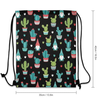 Gym Drawstring Backpack Sackpack Water Resistant for Sports Beach Yoga Travel Unisex, Gnomes Succulents Cacti Terrarium Cactus Bags - color: Picture (349)