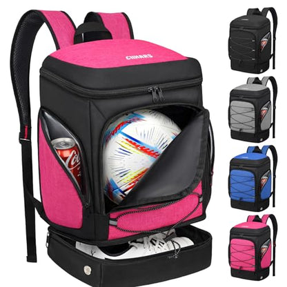 Soccer Bag - Soccer Backpack with Ball Holder,Sport Equipment Bags gifts for soccer stuff Water resistant Includes Separate Cleat Fit Basketball Volleyball Football - color: pink