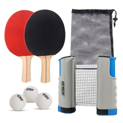 GSE Games & Sports Expert Adjustable Retractable Ping Pong Net Set & Post. Professional Table Tennis Rackets and Balls, Net with Posts and Storage Bag - Pingpong Paddle and Game Table Accessories. | Adjustable, Retractable, Post, Professional, Rackets, Ba
