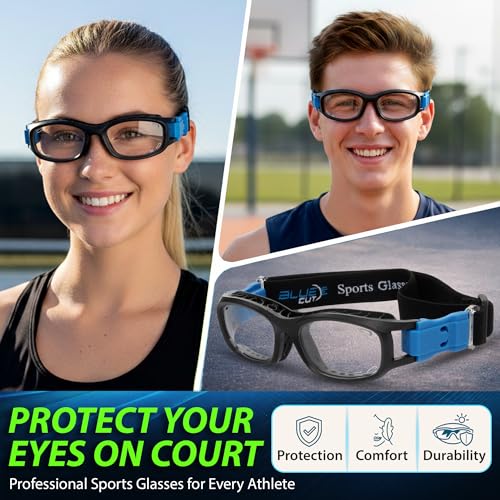 BLUE CUT Youth/Teen Sports Goggles for Basketball Soccer & Pickleball-Protective Eyewear for Boys&Girls - color: Black/Blue