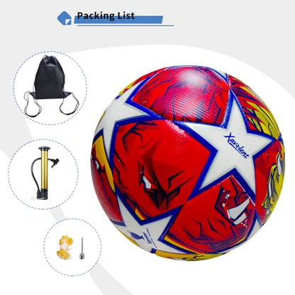 Professional Soccer Ball Size 5, Thermal Bonded Waterproof PU Match-Quality Training Ball with Pump - color: red and yellow, size: size 5