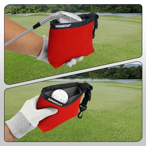 Golf Club and Golf Ball Cleaning Bag - Cleans Club Grooves, Waterproof Clean Face Tech, Detachable Clip, Machine Washable, Stay-Dry Exterior,Gift for Men (1, RED) - color: Red