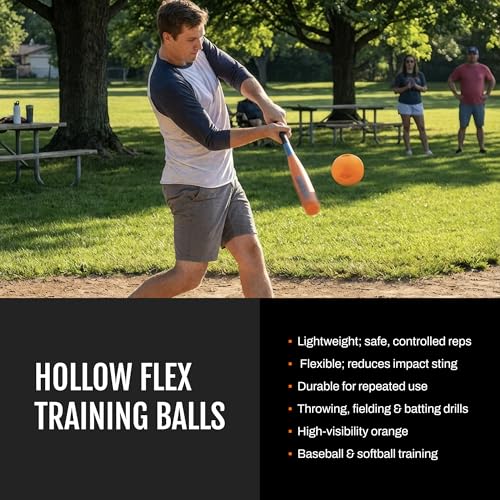 Bownet Hollow Flex Training Balls – Durable Baseball & Softball Practice Balls, Lightweight Flexible Drill Balls for Throwing, Fielding & Batting Training - size: 9"