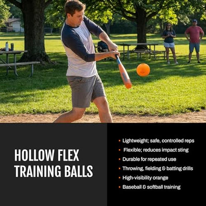 Bownet Hollow Flex Training Balls – Durable Baseball & Softball Practice Balls, Lightweight Flexible Drill Balls for Throwing, Fielding & Batting Training - size: 9"