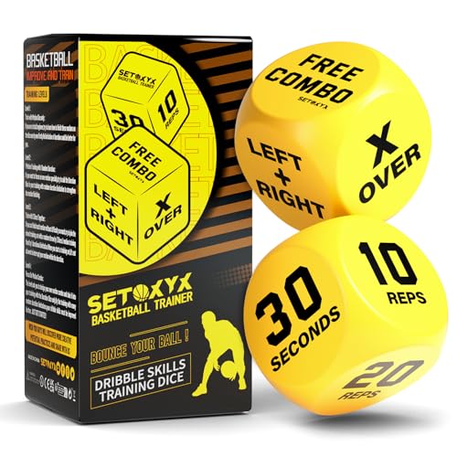 Basketball Dribble Skills Dice Set - Training Equipment - Basketball Gift for Boys.Dribble Skills Training for Beginner and Party Favors - color: Yellow